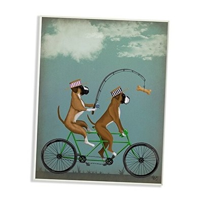  Boxer Dogs Share a Bicycle 10x15, Multicolor 15L'' x 10W'' Wall Plaque