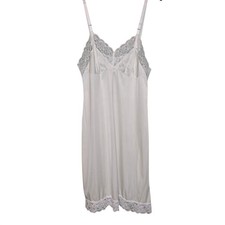 Vintage Womens Lorraine White Full Slip Lace Trim Nylon Tall 38 Made in USA