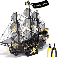 3D Metal Puzzles for Adults, Black Pearl Pirate Ship Model Kits with DIY Tools