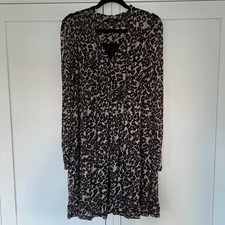Next Women's Leopard Print Metallic Tiered Midi Dress Long Sleeve Size UK 12