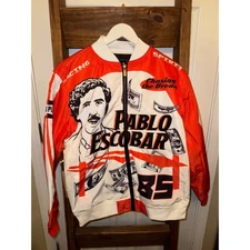 Reason Pablo Escobar El Patron Bomber Jacket Orange White Black Size L