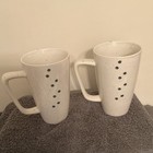 Set of 2 Porcelain Speckled White Cat Mugs w/ Black Silhouette & Paw Prints — photo 3
