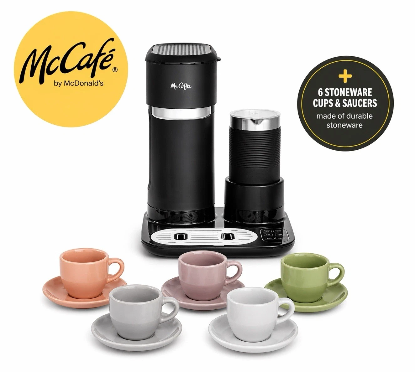 Mr Coffee Latte Iced + Hot Coffee Maker w/ Frother + Espresso Cup Set