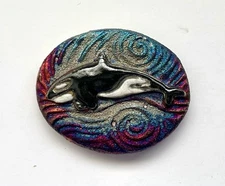NEW Raku Pottery 2" ORCA WHALE "I am Intuitive" MEDALLION
