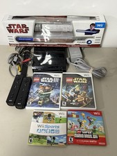 Nintendo Wii Console Black Bundle Wheels Wii Sports Super Mario Bros Star Wars