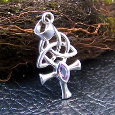 Solid 925 Sterling Silver Celtic Triquetra Knot Egyptian Ankh Pendant w Gemstone
