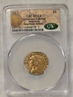1911 $5 Indian Head Gold Half Eagle coin MS63 by CAC.  WITTER BRICK FAIRMONT COL