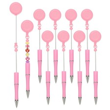 Beadable Pens, 10Pcs Retractable Badge Reel Beadable Pen, Candy Pink