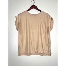 FRAME Silk Short Sleeve Crew Neck Top Bare Beige Size S