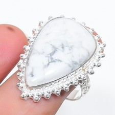 Natural Howlite Gemstone Handmade 925 Sterling Silver Ring Size 10 US