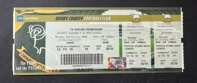 Vintage 2000 Premier League Derby County vs Watford Ticket Stub 1/3/00