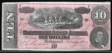 1864 CSA CONFEDERATE STATES AMERICA CURRENCY $10 DOLLAR T68 PF-42 Cr. 551 AU