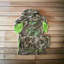 Boys Size M 10/12 Saint Eve 3-Piece Set L/Sleeve Sleepwear Hooded DinoGreen Camo