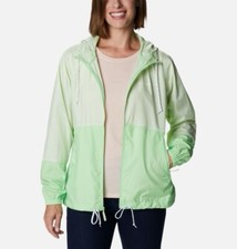 Columbia Flash Forward Windbreaker Green Two Tone Packable Jacket Women's M Hood