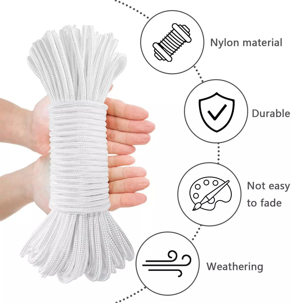 100ft 5MM White Flagpole Halyard Rope Flag Pole Rope Nylon Braided Cord ...