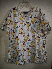 Looney Tunes Christmas Scrub Top Tweety Bird XL Double Pocket