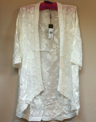 New Tolani Mantra Ivory Kimono Cardigan Open Sweater Embroidered One Size $198
