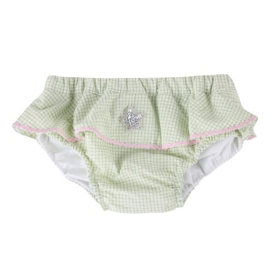 Puuper Schwimmwindel Seersucker Lilian grün mit Rüsche, 1-2 Years