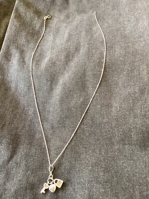 SCHÖNER 925 STERLINGSILBER KLEINER PUFF HERZ CHARM SCHLÜSSEL, SCHLOSS KETTE HALSKETTE 18''