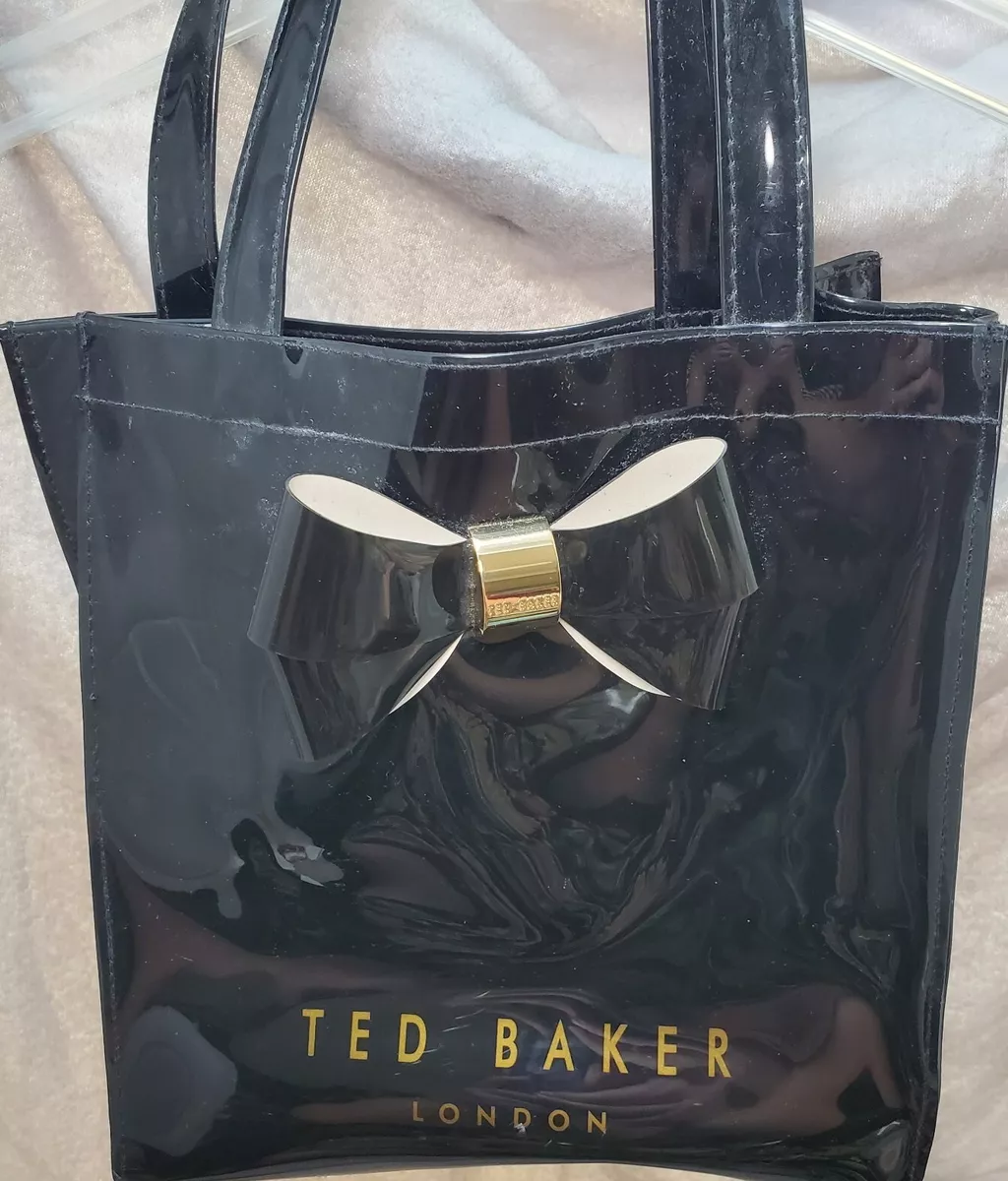 TED BAKER London Black Icon Bag Blk Bow Tote Shopper 10x9 Gold Accents