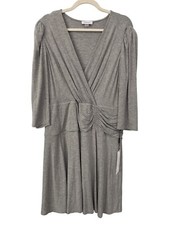 Calvin Klein V Neck Ruched Knee Length Dress Size 14 Heather Gray Business NEW