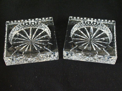 2 WATERFORD LISMORE Heavy Crystal Square Wine Bottle Coasters Blocks 6"