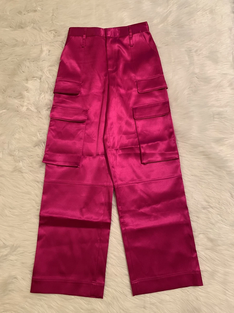 Frame New Relaxed Straight Satin Cargo Pants Pink Size 6