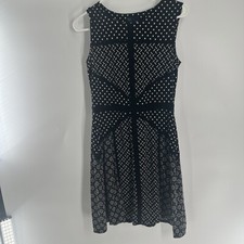 Just Taylor Black Mix Print Sleeveless Dress Women's 6 Knee Length Stretch 