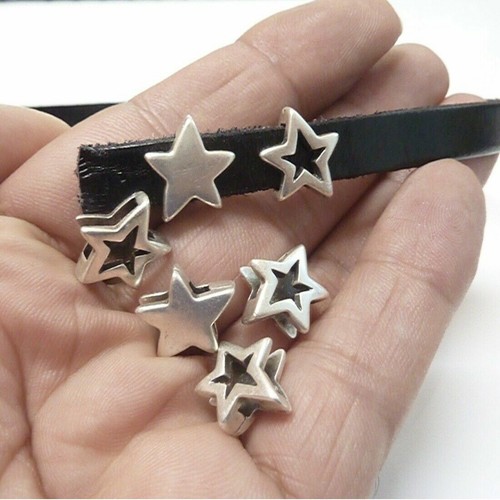 10 Schiebeperlen Stern f. flaches Leder, Slider, DIY Schmuck z.TOP Preis ZM313 - Picture 5 of 12