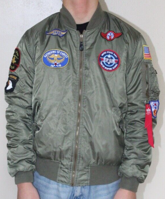 Alpha Industries Green Zip Top Gun Flight Bomber Jacket MA-1