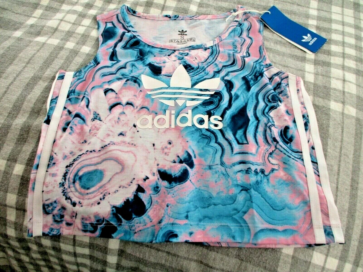 ADIDAS YOUTH GIRL MARBLE CROP TANK SIZE SMALL DV2358 3 STRIPE NWT SUPER CUTE