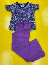 Dickies Women's Scrub Pants Bottom Purple XS with small flowers top