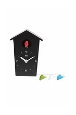 KOOKOO Birdhouse Mini Black, Tiny Modern Cuckoo Clock with 12 Natural Bird So...