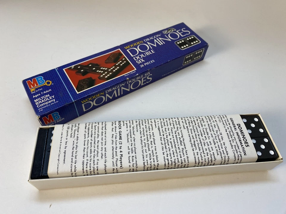 MB Milton Bradley Halsam Dragon Double Six Dominoes 4130 en caja con instrucciones Foto 2 de 4