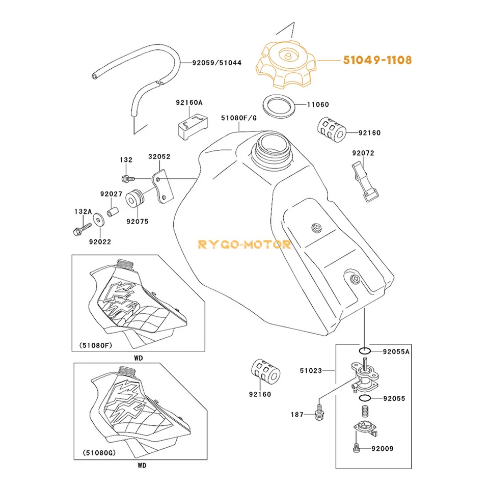 For KAWASAKI Gas Cap KX 80 100 125 250 500 KX80 KX125 KDX 200 220 51049-1108 - Image 3 of 4