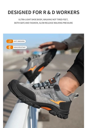 Breathable Men's Work Shoes Steel Toe Anti Smash Safety Boots Fashion Sneakers - Picture 9 of 24