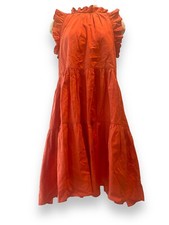 ULLA JOHNSON Flutter Sleeve Dress Ruffle High Neck Knee Length Orange Size 4