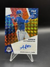 2021 Panini Mosaic Anderson Tejeda #RAM-AT Rookie Auto Red & Yellow /88 Rangers