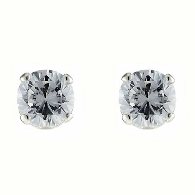 Cubic Zirconia Solitaire Stud Earrings 14k White Gold Plated 925 Sterling Silver