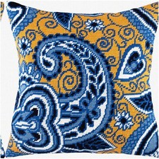 AzureGold Embroidery Kit: European Quality Throw Pillow 1616 Inches. Printed Tap