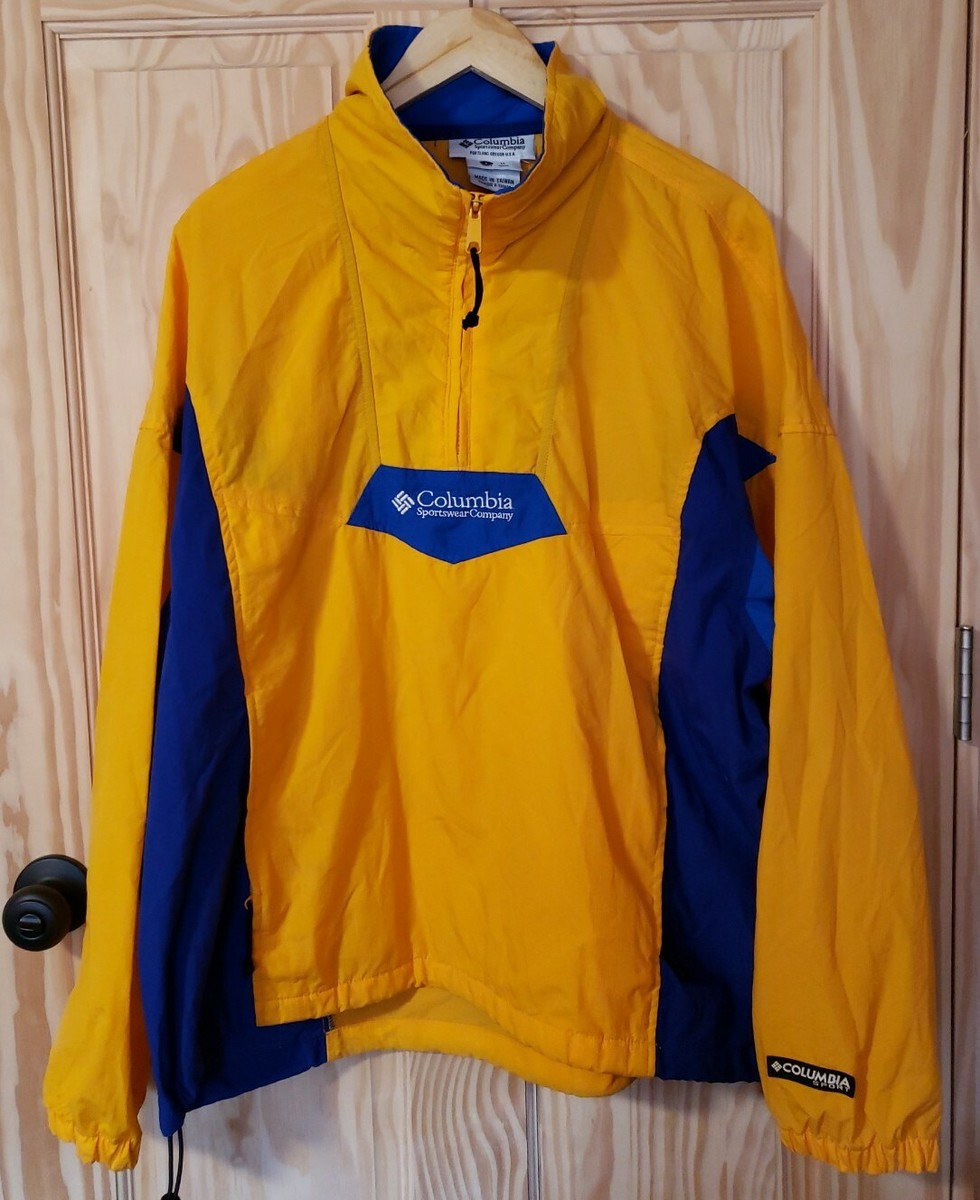 Vintage 90s Columbia Sport Zip Pullover Yellow Blue Windbreaker