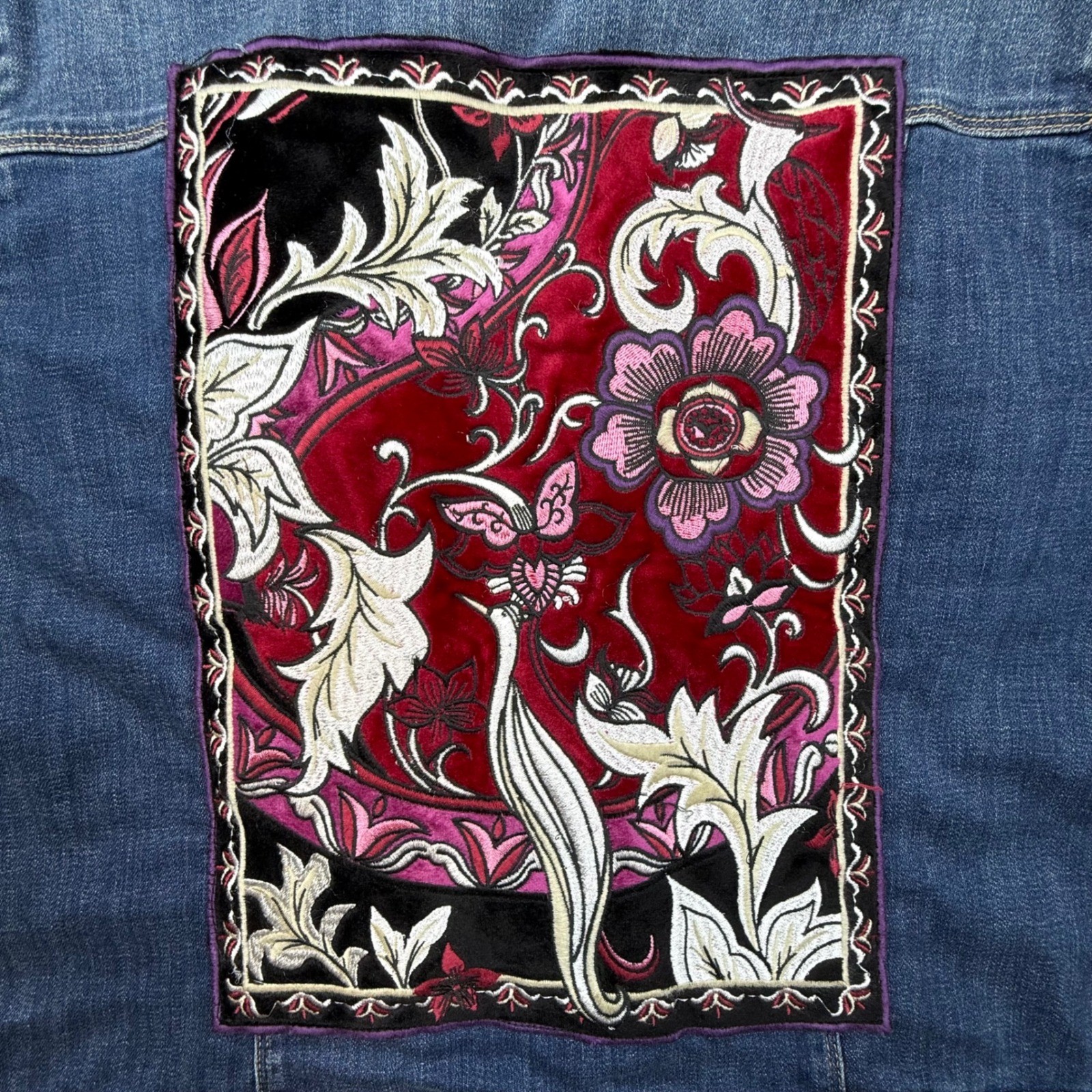 Chicos Denim Jacket Embroidered Patch Floral Jean… - image 9