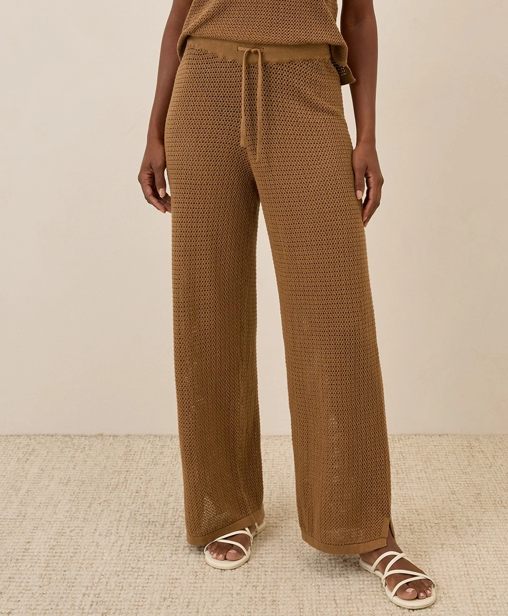 Pact Women’s Beachside Crochet Knit Pant Medium Brown Sugar Comfortable Bottoms