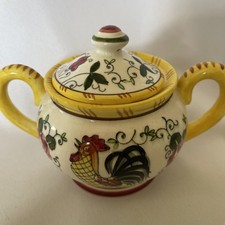 Ucagco Early Provincial Rooster And Roses Sugar Bowl With Lid