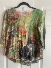 Inoah Womens XS Cat Top 3/4 Sleeve Butterfly Artsy
