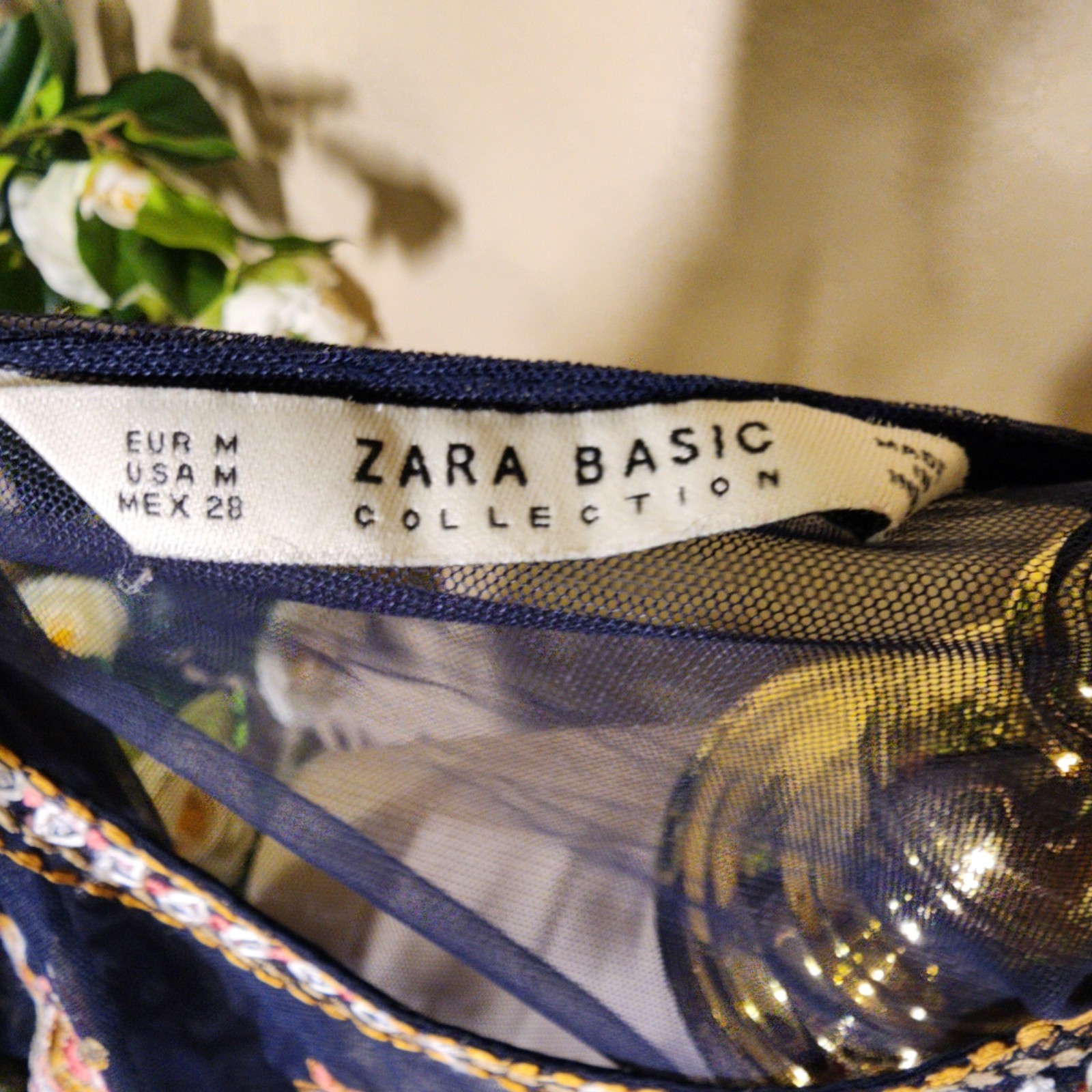 Zara Basic Collection Sheer Embroidered Mesh Blou… - image 5