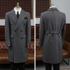 Double Breasted Men's Long Overcoat Cashmere Casual Coat Winter Outdoor Jacket