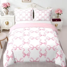 Pink Bowknot 100% Cotton Duvet Cover Twin,Princess Style Bow-tie Soft Quilt C...