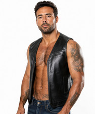 Men's Genuine Leather Biker Vest Motorcycle Waistcoat Black Riding Club Vest