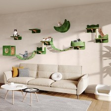 13-in-1 Cat Wall Shelves, Wall Mounted Cats Furniture Set with Plush Fabric, ...